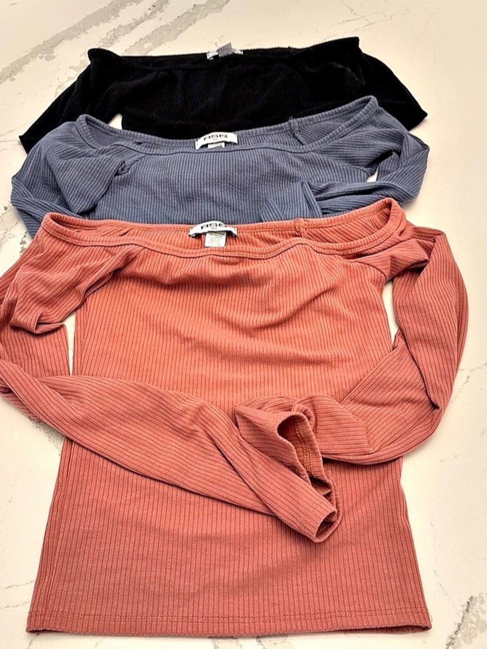 RSQ 3-Pack Ribbed Off-Shoulder Tops Size Small